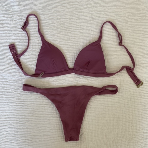 Vitamin A Bikini Set (XS top | S bottom) - Rose Rib - Picture 2 of 5